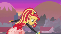 Size: 800x450 | Tagged: safe, screencap, sunset shimmer, wallflower blush, better together, equestria girls, forgotten friendship, animated, blushing, gif, hug, ponied up, shipping fuel, super ponied up