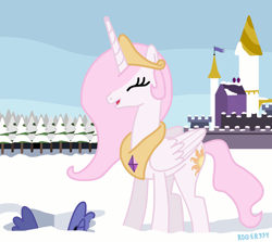 Size: 1600x1430 | Tagged: safe, artist:roger334, princess celestia, princess luna, alicorn, pony, castle, filly, forest, hearth's warming eve, pink mane, pink-mane celestia, snow, spread wings, winter, woona, younger