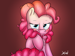 Size: 4000x3000 | Tagged: safe, artist:fluffyxai, pinkie pie, earth pony, pony, bedroom eyes, blushing, chest fluff, looking at you, solo