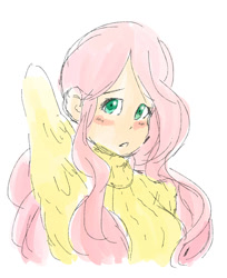 Size: 1024x1254 | Tagged: safe, artist:imnomidget, fluttershy, human, clothes, humanized, solo, sweatershy, winged humanization