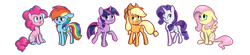 Size: 1280x282 | Tagged: safe, artist:vividvulpine, derpibooru import, applejack, fluttershy, pinkie pie, rainbow dash, rarity, twilight sparkle, twilight sparkle (alicorn), alicorn, earth pony, pegasus, pony, unicorn, female, mane six, mare