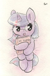 Size: 576x867 | Tagged: safe, artist:slightlyshade, derpibooru import, twilight sparkle, book, solo, traditional art