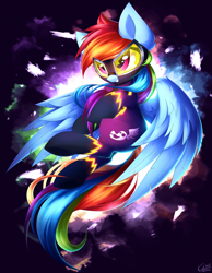 Size: 3650x4700 | Tagged: safe, artist:kaleido-art, derpibooru import, rainbow dash, pegasus, pony, absurd resolution, clothes, costume, female, mare, shadowbolt dash, shadowbolts costume, smiling, solo