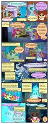 Size: 612x1553 | Tagged: safe, artist:newbiespud, edit, edited screencap, screencap, apple bloom, cozy glow, gallus, ocellus, sandbar, scootaloo, silverstream, smolder, starlight glimmer, sweetie belle, yona, changedling, changeling, classical hippogriff, dragon, earth pony, griffon, hippogriff, pegasus, pony, unicorn, yak, comic:friendship is dragons, school raze, book, bookshelf, bow, comic, cutie mark crusaders, dialogue, dragoness, female, filly, freckles, grin, hair bow, hiding, looking back, looking down, male, mare, raised hoof, screencap comic, smiling, spread wings, student six, wings