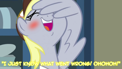 Size: 1280x720 | Tagged: safe, artist:mrerzebra92, edit, edited screencap, screencap, derpy hooves, best gift ever, blushing, facewing, i just don't know what went wrong, post office, solo, wing hands