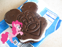 Size: 1024x768 | Tagged: safe, artist:minniemora, pinkie pie, bar, ice cream, irl, mickey mouse, photo, ponies in real life, vector, wrapper