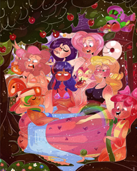 Size: 2100x2619 | Tagged: safe, artist:mili-kat, derpibooru import, apple bloom, applejack, fluttershy, pinkie pie, rainbow dash, rarity, spike, twilight sparkle, human, humanized, mane seven, mane six, summer