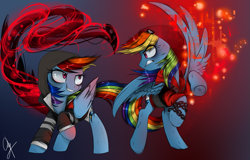 Size: 1229x787 | Tagged: safe, artist:supermare, derpibooru import, rainbow dash, pegasus, pony, [prototype 2], [prototype], alex mercer, beanie, clothes, crossover, delsin rowe, hat, hoodie, infamous, infamous second son, parody