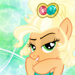 Size: 800x800 | Tagged: safe, artist:pixelkitties, applejack, earth pony, pony, alternate hairstyle, applejewel, bedroom eyes, heart eyes, looking at you, solo