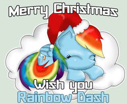 Size: 1850x1520 | Tagged: safe, artist:frozenbat, derpibooru import, rainbow dash, pegasus, pony, christmas, cloud, cute, hat, santa hat, sleeping