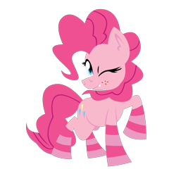 Size: 1280x1280 | Tagged: safe, artist:zvn, pinkie pie, earth pony, pony, abstract, candy cane, clothes, socks, solo, striped socks, wink