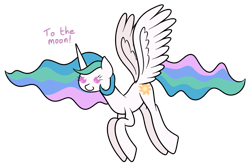 Size: 1095x730 | Tagged: safe, artist:tertonda, princess celestia, alicorn, pony, beady eyes, butt wings, solo, to the moon