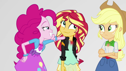 Size: 1920x1080 | Tagged: safe, screencap, applejack, pinkie pie, sunset shimmer, equestria girls, mirror magic, spoiler:eqg specials, geode of empathy, geode of sugar bombs, geode of super strength, magical geodes