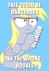 Size: 2531x3671 | Tagged: safe, derpy hooves, :i, blue background, i mean i see, image macro, meme, opinion, simple background, solo, text