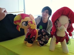 Size: 4032x3016 | Tagged: safe, photographer:horsesplease, cherry jubilee, sunset shimmer, human, fiery shimmer, irl, irl human, malaysia, photo, plushie, the friendship express, the friendship express 2018, walking campfire