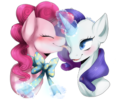 Size: 2000x1600 | Tagged: safe, artist:toskurra, pinkie pie, rarity, earth pony, pony, unicorn, blushing, female, lesbian, licking, magic, raripie, shipping, simple background, transparent background