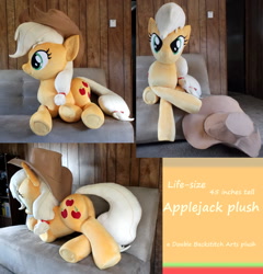 Size: 1200x1252 | Tagged: safe, artist:doublebackstitcharts, applejack, irl, life size, photo, plot, plushie, solo, underhoof