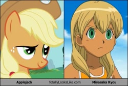 Size: 401x271 | Tagged: safe, applejack, earth pony, pony, comparison, inazuma eleven, ishygddt, meme, miyasaka ryou, totally looks like