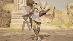 Size: 1200x675 | Tagged: safe, artist:alphamonouryuuken, derpy hooves, human, 3d, clothes, corrupted, gauntlet, humanized, pony coloring, pose, shoes, solo, soul calibur, soul calibur vi, video game, weapon, winged humanization, wings