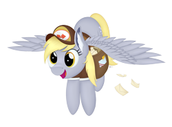 Size: 4750x3500 | Tagged: safe, artist:arcane-thunder, derpy hooves, pony, absurd resolution, digital art, female, flying, happy, hat, mail, mailbag, mare, open mouth, signature, simple background, solo, spread wings, transparent background, wings