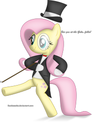 Size: 5010x6850 | Tagged: safe, artist:facelesssoles, fluttershy, pegasus, pony, absurd resolution, bipedal, cane, clothes, dancing, gloves, hat, monocle, solo, top hat, tuxedo