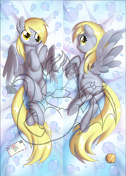 Size: 1024x1433 | Tagged: safe, artist:twigileia, derpy hooves, pegasus, pony, body pillow, body pillow design, female, mare, obtrusive watermark, plot, solo, spread wings, watermark, wings