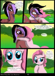 Size: 1266x1754 | Tagged: safe, artist:helenasherzblut, pinkie pie, oc, oc:ruby crow, earth pony, pony, fanfic:silent ponyville, comic, hug, lost memories