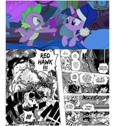 Size: 1000x1091 | Tagged: safe, derpibooru import, spike, twilight sparkle, twilight sparkle (alicorn), alicorn, dragon, pony, comic book, comic book meme, epic, gomu gomu no mi, gomu gomu no red hawk, manga, meme, monkey d luffy, one piece