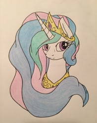 Size: 2446x3116 | Tagged: safe, artist:shadayloronic, princess celestia, alicorn, pony, bust, portrait, simple background, solo, traditional art