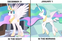 Size: 829x548 | Tagged: safe, princess celestia, alicorn, pony, female, meme, new year, party