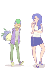 Size: 982x1400 | Tagged: safe, artist:nekokyuuketsuki, rarity, spike, human, bouquet, female, humanized, male, shipping, sparity, straight