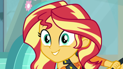 Size: 1920x1080 | Tagged: safe, screencap, sunset shimmer, better together, driving miss shimmer, driving miss shimmer: fluttershy, equestria girls, car, excited, geode of empathy, magical geodes, solo