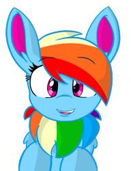 Size: 895x1163 | Tagged: safe, artist:rainbow eevee, derpibooru import, rainbow dash, oc, oc:rainbow eevee, pegasus, pony, alternate design, bust, ear fluff, eevee, female, looking at you, mare, pokefied, pokémon, simple background, solo, species swap, style emulation, transparent background