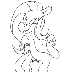 Size: 610x641 | Tagged: artist needed, safe, fluttershy, pegasus, pony, bipedal, monochrome, smiling, solo, wat