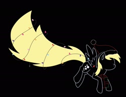 Size: 2048x1583 | Tagged: safe, artist:crescent script, derpy hooves, pegasus, pony, black background, christmas, christmas lights, commission, holiday, simple background, simplistic art style, solo