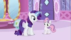 Size: 1100x618 | Tagged: safe, screencap, rarity, sweetie belle, pony, unicorn, ponyville confidential, female, mare, plot