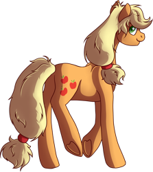 Size: 1024x1150 | Tagged: safe, artist:snowyflames, applejack, earth pony, pony, hatless, looking back, missing accessory, simple background, solo, transparent background, underhoof, walking