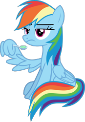 Size: 2793x4016 | Tagged: safe, artist:frownfactory, derpibooru import, rainbow dash, pegasus, pony, best gift ever, .svg available, female, food, frown, mare, pudding, simple background, solo, spoon, svg, transparent background, unimpressed, vector, wing hands, wings