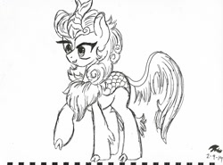 Size: 2013x1488 | Tagged: safe, artist:brekrofmadness, autumn blaze, kirin, sounds of silence, monochrome, sketch, solo, traditional art