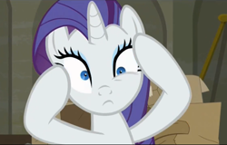 Size: 2237x1431 | Tagged: safe, screencap, rarity, pony, unicorn, the saddle row review, female, horn, mare, purple mane, solo, white coat