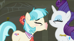 Size: 1920x1080 | Tagged: safe, screencap, coco pommel, rarity, pony, unicorn, the saddle row review, discovery family logo, sneezing