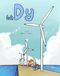 Size: 800x1000 | Tagged: safe, artist:joycall6, derpibooru import, part of a set, rainbow dash, pegasus, pony, seagull, series:joycall6's periodic table, c:, dysprosium, ocean, periodic table, solo, south korea, wind turbine generator