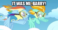 Size: 540x281 | Tagged: safe, derpibooru import, edit, edited screencap, screencap, lightning dust, rainbow dash, pegasus, pony, wonderbolts academy, barry allen, dc comics, eobard thawne, image macro, it was me barry!, justice league, meme, professor zoom, reverse dash, reverse-flash, the flash, wonderbolts, wonderbolts uniform, zoom, zoomposting