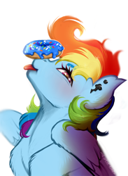 Size: 2200x3000 | Tagged: safe, artist:rrd-artist, derpibooru import, rainbow dash, pegasus, pony, :p, cute, dashabetes, donut, ear piercing, female, food, piercing, ponies balancing stuff on their nose, silly, solo, tongue out