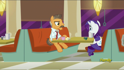 Size: 1920x1080 | Tagged: safe, screencap, rarity, pony, unicorn, the saddle row review, buried lede, clothes, coffee mug, diner, discovery family logo, necktie, notepad, shirt, teacup