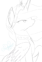 Size: 1024x1536 | Tagged: safe, artist:rubyblossomva, princess celestia, alicorn, pony, monochrome, sketch, solo