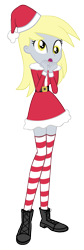 Size: 997x2966 | Tagged: safe, artist:invisibleink, derpy hooves, equestria girls, belt, belt buckle, christmas, clothes, coat, costume, female, festive, hat, holiday, santa costume, santa hat, shoes, simple background, socks, solo, stockings, striped socks, thigh highs, transparent background, vector