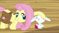 Size: 1280x720 | Tagged: safe, screencap, angel bunny, fluttershy, pegasus, pony, angelbetes, cute