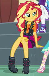 Size: 385x594 | Tagged: safe, screencap, fluttershy, rarity, sunset shimmer, better together, equestria girls, overpowered (equestria girls), cropped, geode of empathy, legs, magical geodes, offscreen character, solo focus