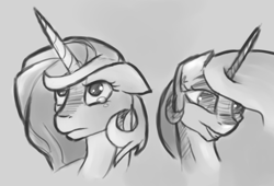 Size: 1129x769 | Tagged: safe, artist:post-it, princess celestia, alicorn, pony, colored sketch, crying, monochrome, sketch, solo